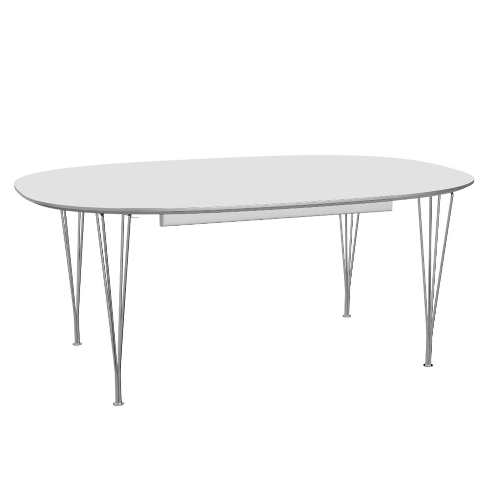B619 Superellipse Udtræksbord - Hvid laminat/Krom