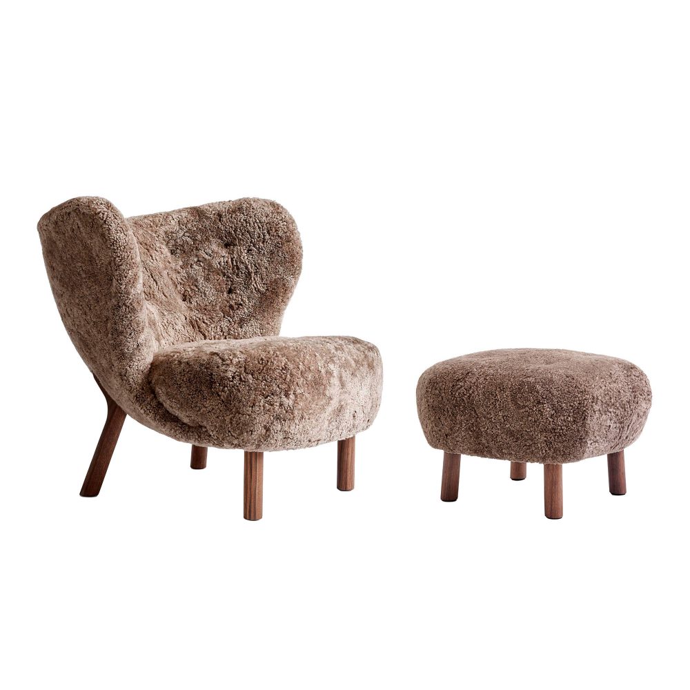 &Tradition Little Petra VB1 Lænestol med ATD1 skammel - Sheepskin Sahara / Valnød