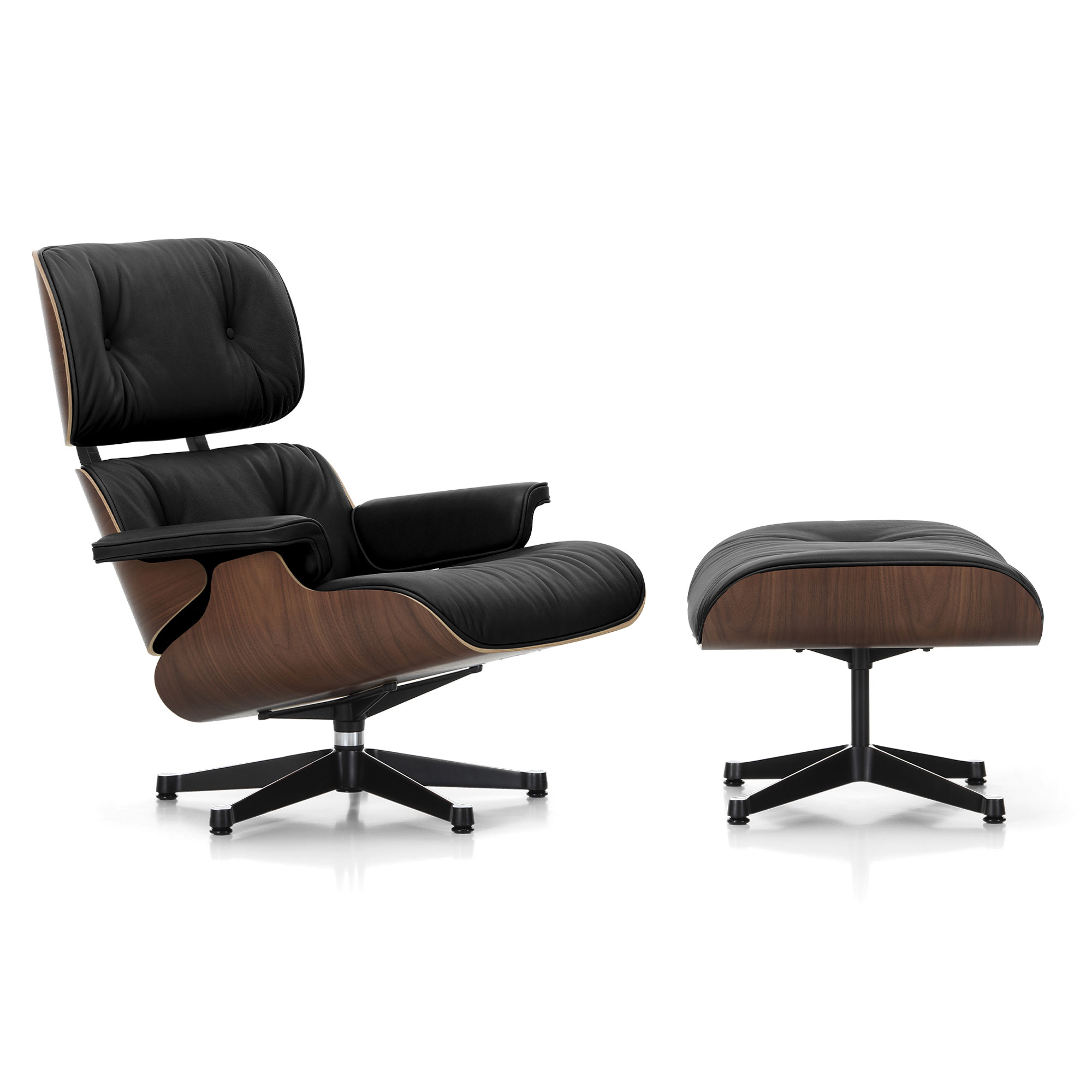 Vitra Eames Lounge Chair med Skammel - Nero Black læder / Mørk valnød
