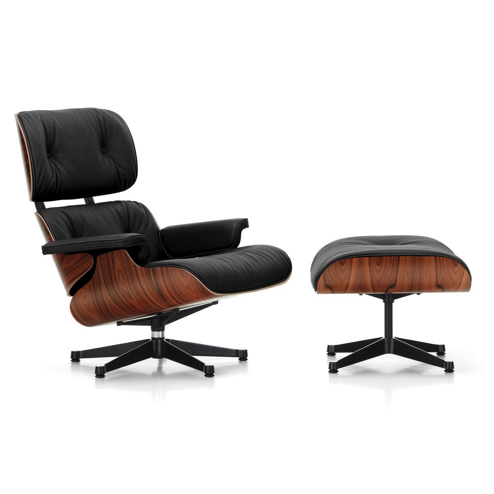 Vitra Eames Lounge Chair med Skammel - Nero Black læder / Palisander