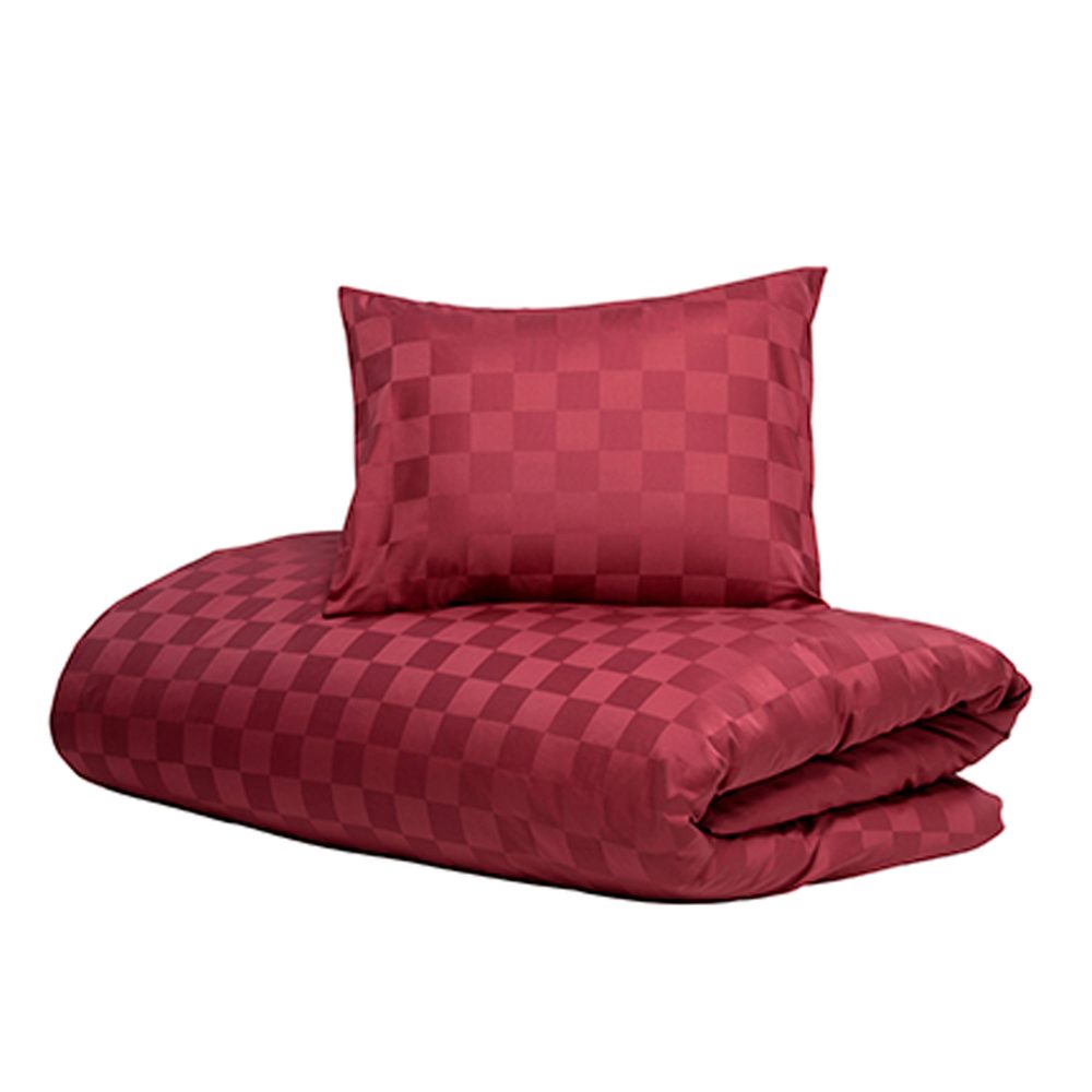 Hästens Satin Check Sengetøj - Red Plum