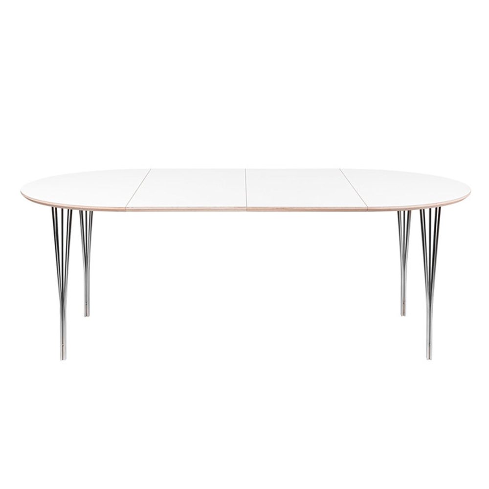 Haslev Symphony 82 Spisebord inkl. 2 tillægsplader, Hvid Laminat/Chrome
