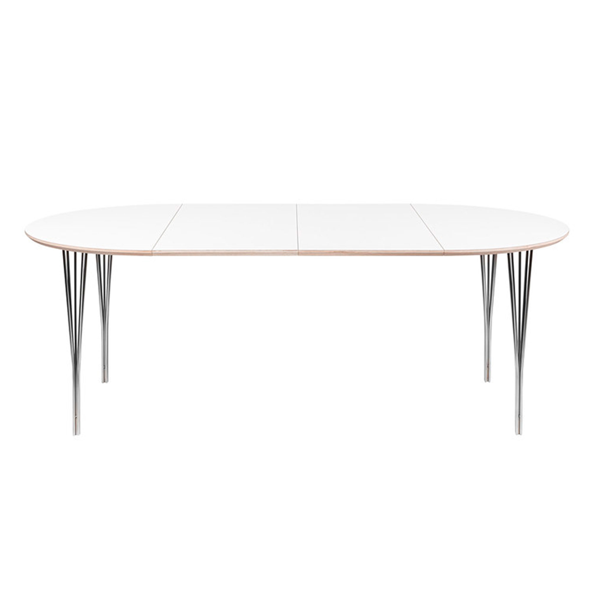 Haslev Symphony 82 Spisebord inkl. 2 tillægsplader, Hvid Laminat/Chrome